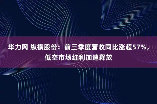 华力网 纵横股份：前三季度营收同比涨超57%，低空市场红利加速释放